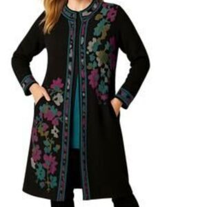 J. JILL Women's Trailing Flowers Jacaquard Sweater Coat Sz M